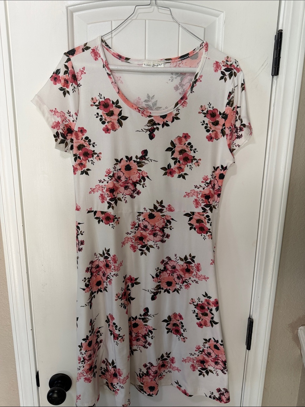 Bobbie Brooks White Dress with Pink Floral Print